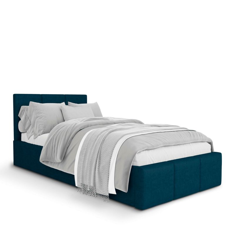 Łóżko Muralo Tapicerowane z Pojemnikiem Granatowe 90x200x110 cm 1szt.