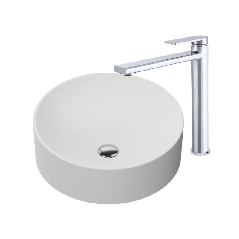 Umywalka Circle GranMaster biała - Zestaw wraz z baterią oraz korkiem klik klak 1szt.