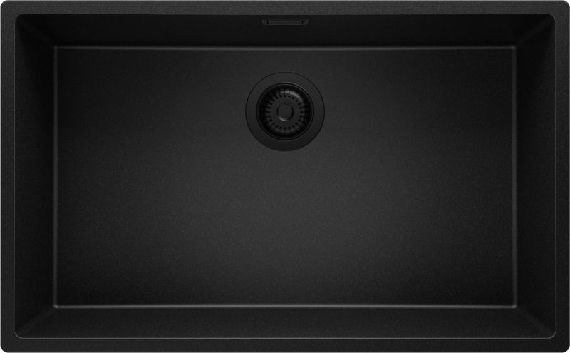 Zlewozmywak podblatowy Londyn PRIMAGRAN 76x47cm do szafki od 80cm, Cały Czarny + Syfon, S483, 1 szt.