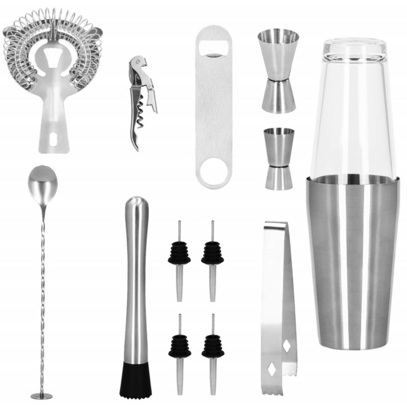 Zestaw barmański Springos 14 elementów shaker i szklanica do drinków srebrne 1 kpl.