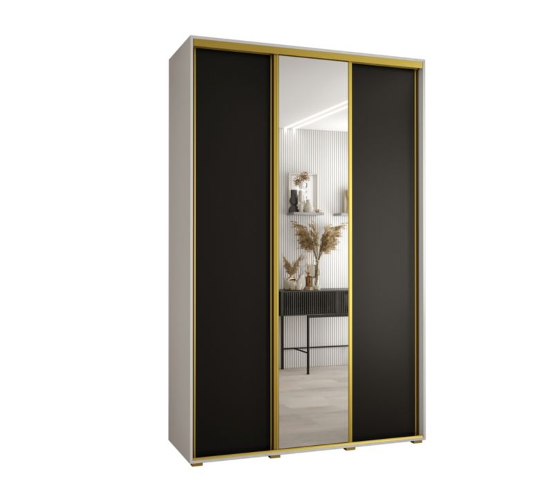 Szafa przesuwna Abiks DAVOS 3 wysoka szer.150cm gł.45cm biały/czarny/złoty 1szt.