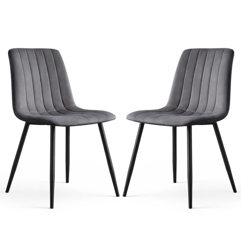 Welurowe krzesło tapicerowane pikowane AKORD Ciemny Grafit LIVO Czarne nogi 2 szt.
