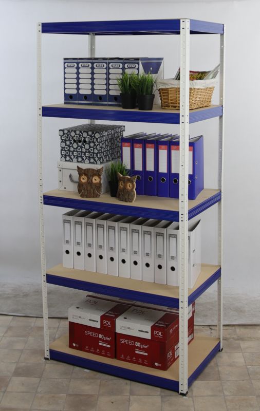 Regał metalowy MODO24 magazynowy biało-niebieski helios 213x110x50cm 5 półek po 175 kg 1 szt.
