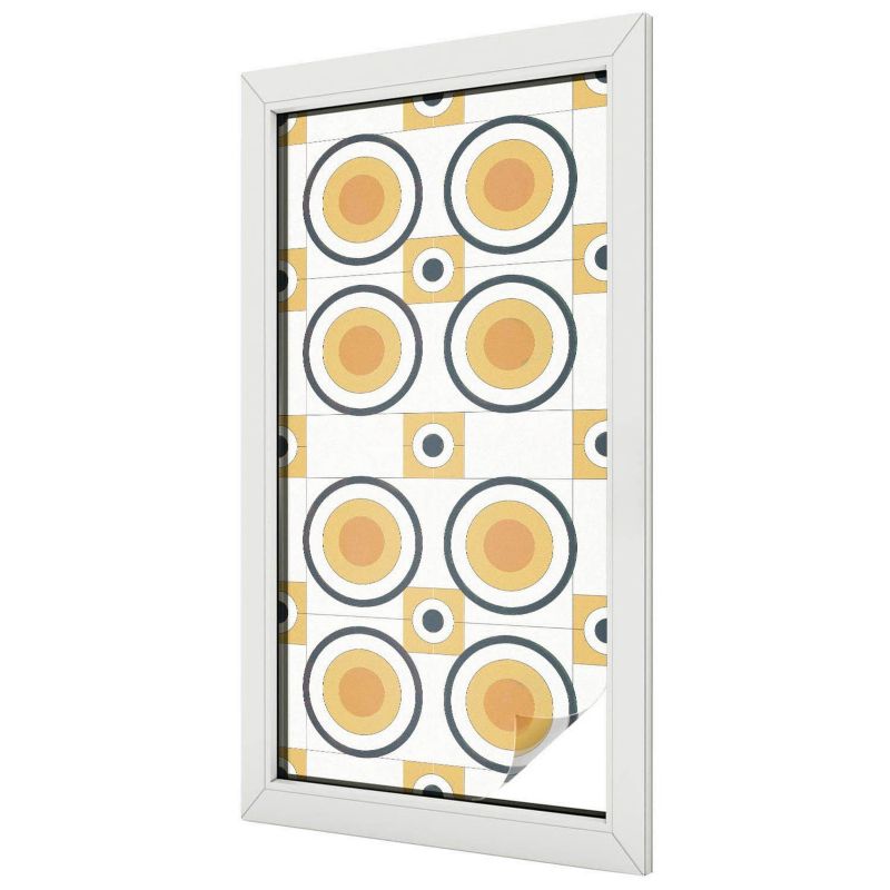 Folia Okienna Wallfluent 50x100 cm Chroniąca Prywatność Graficzny wzór retro z powtarzalnymi okręgami 1 rol.