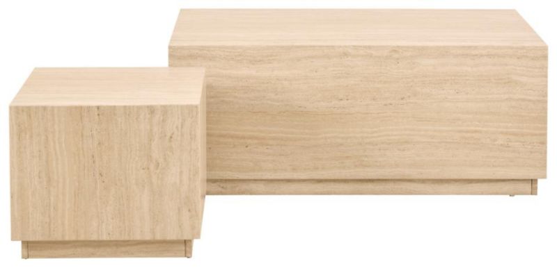 Zestaw 2 stolików kawowych Dice ACTONA trawertyn nowoczesny prostokątny i kwadratowy 1 zestaw