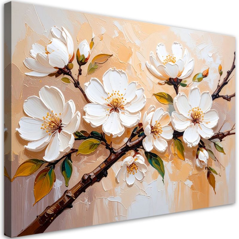 Obraz do salonu sypialni Feeby Kremowe Kwiaty imitacja farby olejnej 120x80cm 1szt