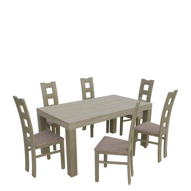 Zestaw RO46 MIRJAN 24 Stół rozkładany SF-25 90x160/210 + 6 krzeseł K42 dąb sonoma + jasny brąz 1 kpl.