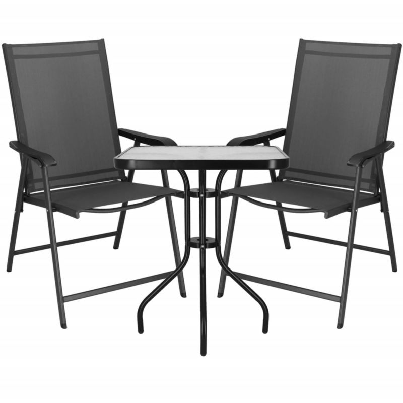 Zestaw mebli ogrodowych Springos stół ze szkłem hartowanym, 2 krzesła szaro-czarne 1 kpl.