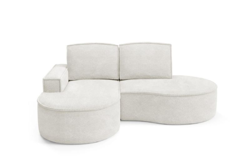 Narożnik Bettso FLOW lewy zaokrąglone boki z poduszkami w tkaninie abriamo biały 1szt.