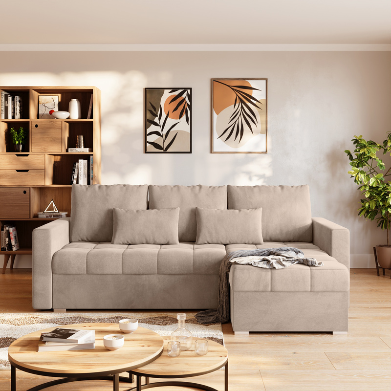 Narożnik beżowy rozkładany z funkcją spania HOT L