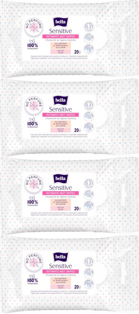 4x Chusteczki do higieny intymnej Bella Sensitive, 20 sztuk