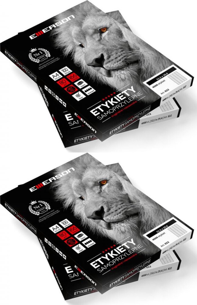 2x Etykiety samoprzylepne Emerson, 70x42.3 mm, 100 arkuszy, biały