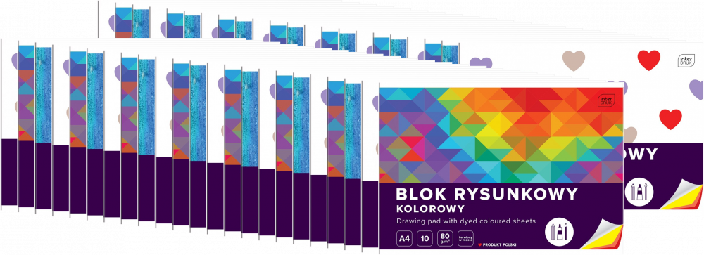 180x Blok rysunkowy Interdruk, A4, 10 kartek, kolorowy, mix wzorów