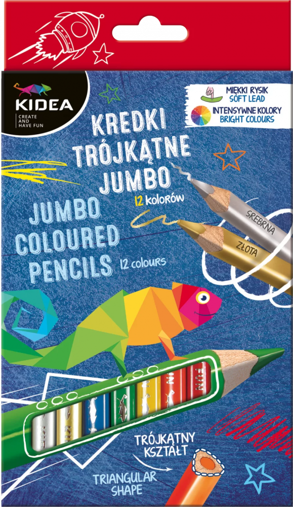 Kredki ołówkowe Kidea Jumbo, grube, 12 sztuk, mix kolorów
