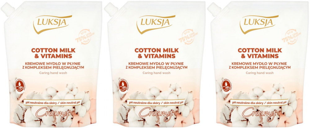3x Mydło w płynie Luksja Cotton, świeży, zapas, 900ml
