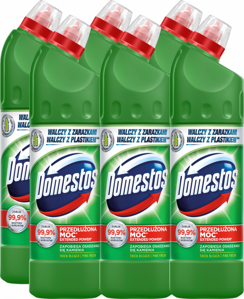 6x Płyn do czyszczenia toalet, Domestos 24H, leśny, 0.75l