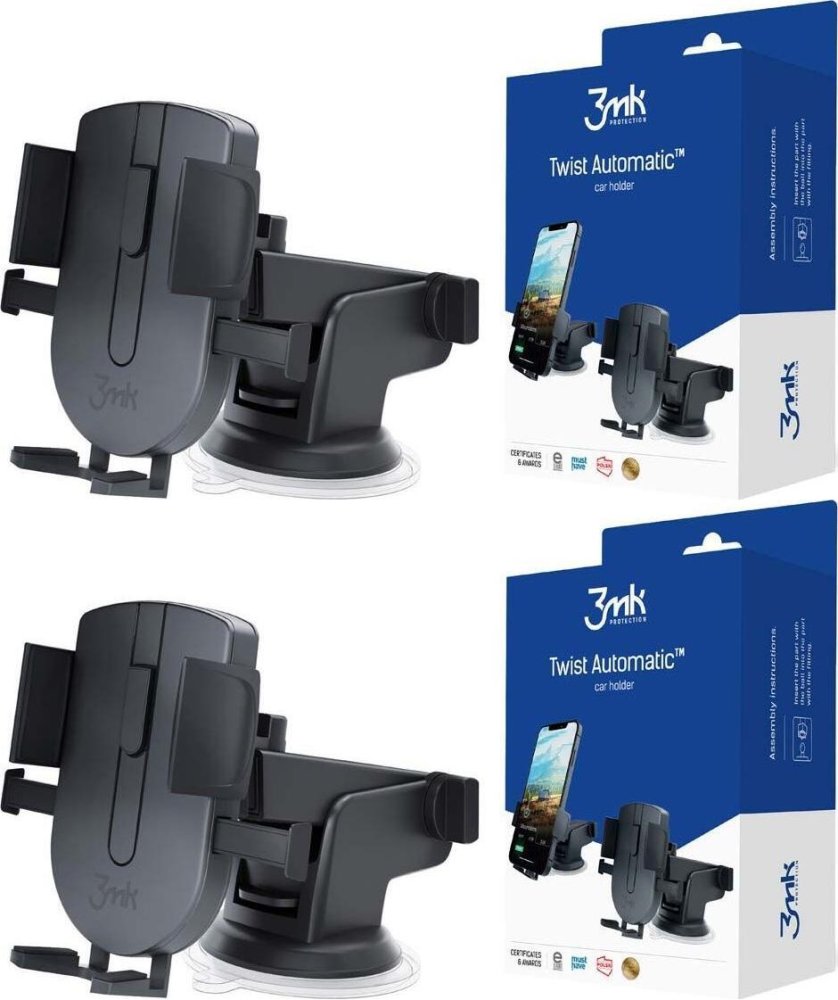 2x Uchwyt na telefon do samochodu 3mk Twist Automatic, czarny