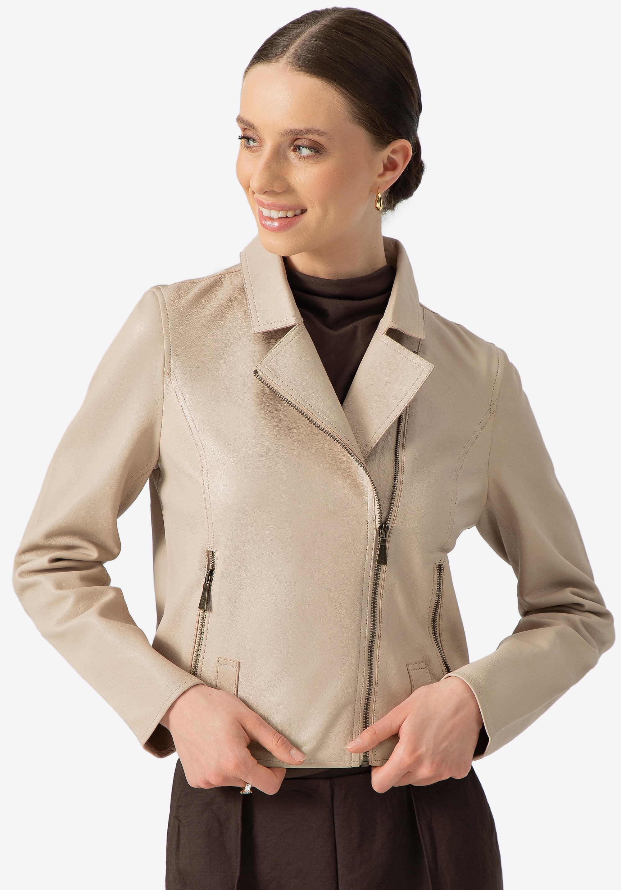 Kurtka damska ze skóry owczej kremowa