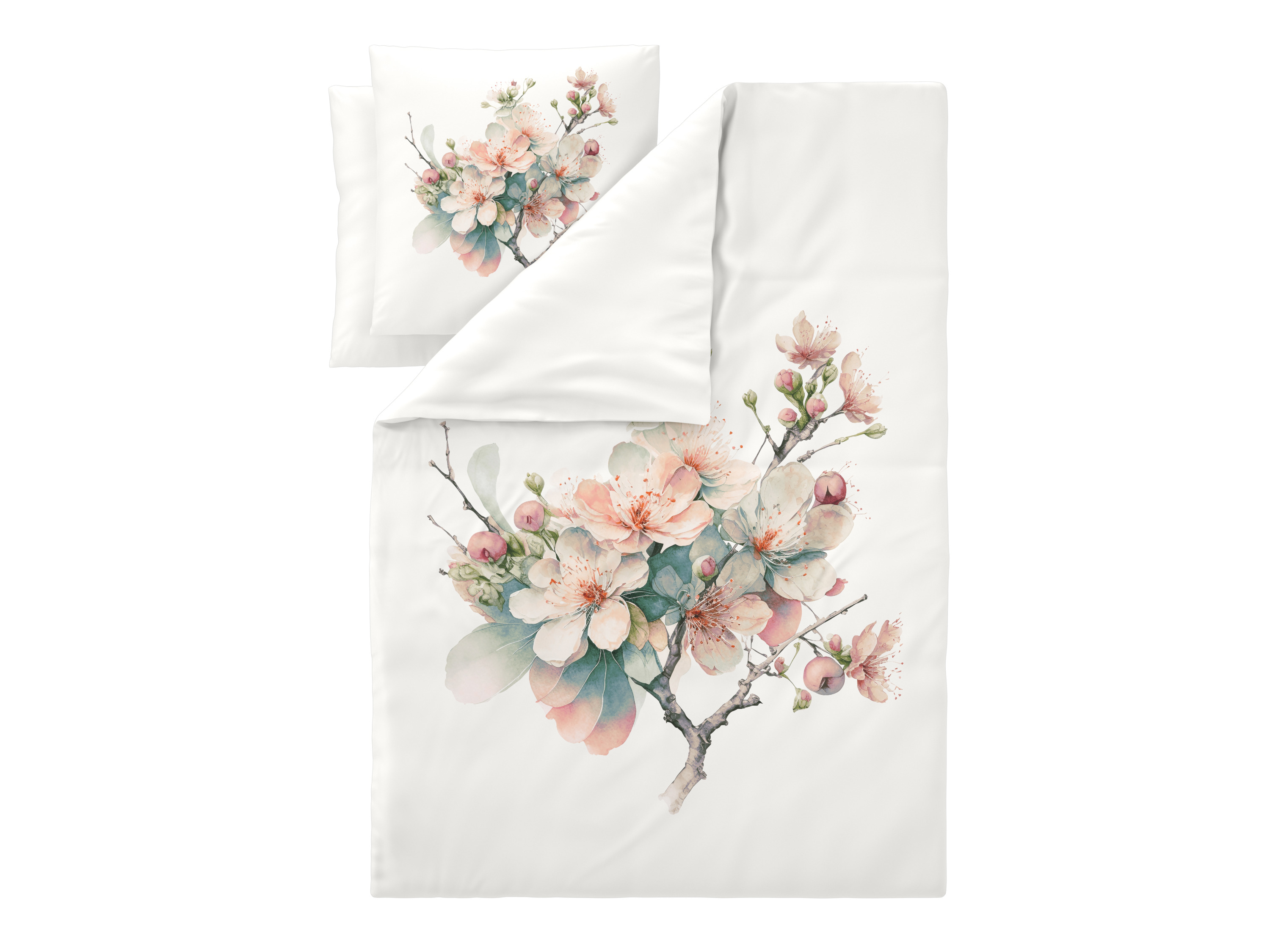 Livarno Pościel satynowa z bawełny, 160 x 200 cm Kwitnące drzewo/biały
