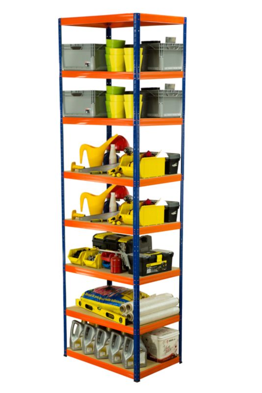 Regał metalowy MODO24 magazynowy niebiesko-pomarańczowy helios 270x120x40cm 8 półek po 350 kg 1 szt.