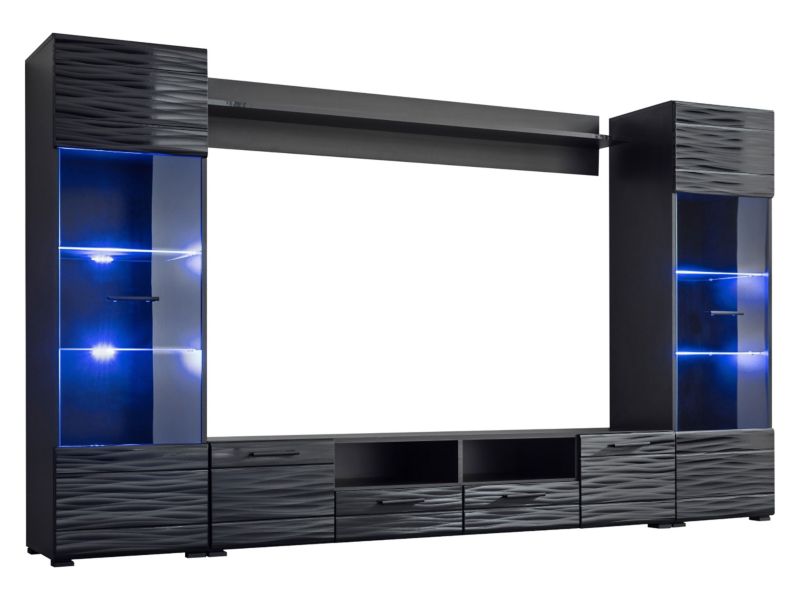 Meblościanka MIRJAN 24 Modica z oświetleniem LED czarny/sahara połysk 1 kpl.