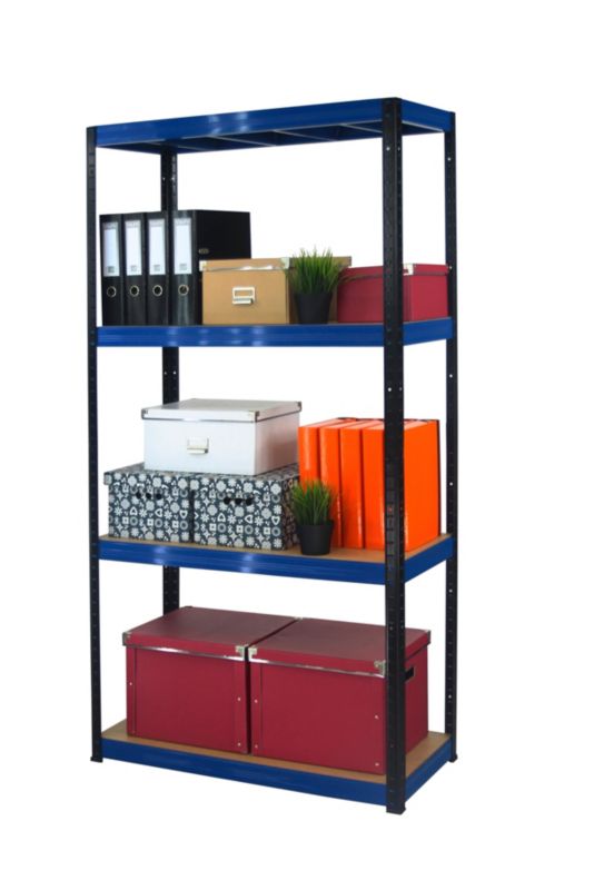 Regał metalowy MODO24 magazynowy garażowy czarno-niebieski helios 180x100x50cm 4 półki po 275 kg 1 szt.