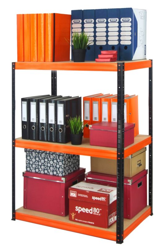 Regał magazynowy garażowy metalowy MODO24 czarno-pomarańczowy helios 106x100x35cm 3 półki po 275 kg 1 szt.