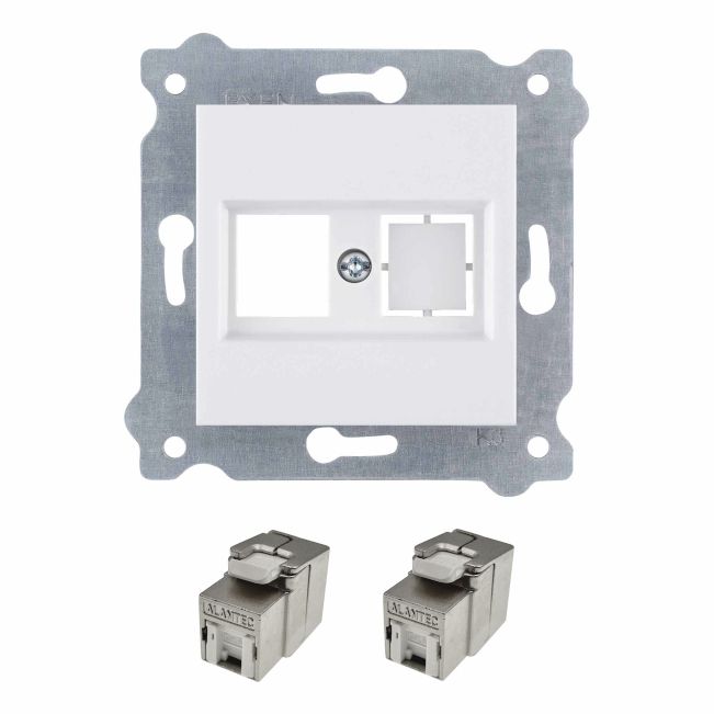 Gniazdo Komputerowe EXEN Podwójne RJ45 kat.6A STP Białe kpl