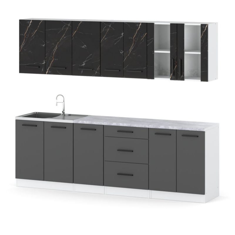 Zestaw Kuchenny Hurtownia-Mebli Z Blatem Kuchnia Remino 260cm Biały Mat San Sebastian/Szary Mat 260x47x145 cm 1szt.