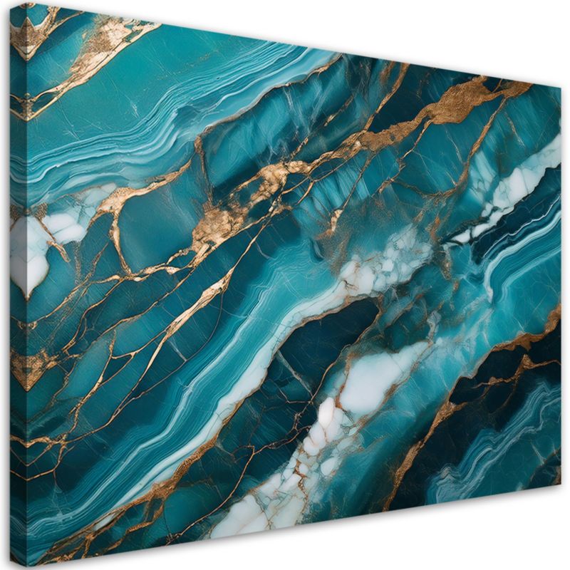 Obraz na płótnie Feeby Turkusowy Marmur ze Złotem Tekstura 60x40cm 1szt