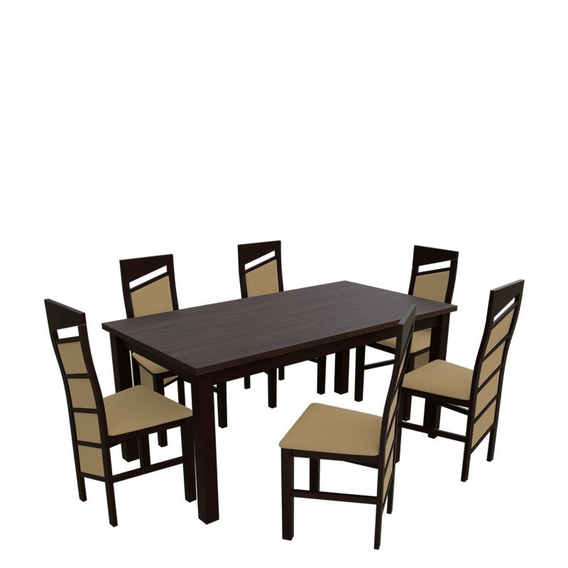 Zestaw RO19 MIRJAN 24 Stół rozkładany S18-L 80x160/200 + 6 krzeseł K61 orzech + piaskowy 1 kpl.