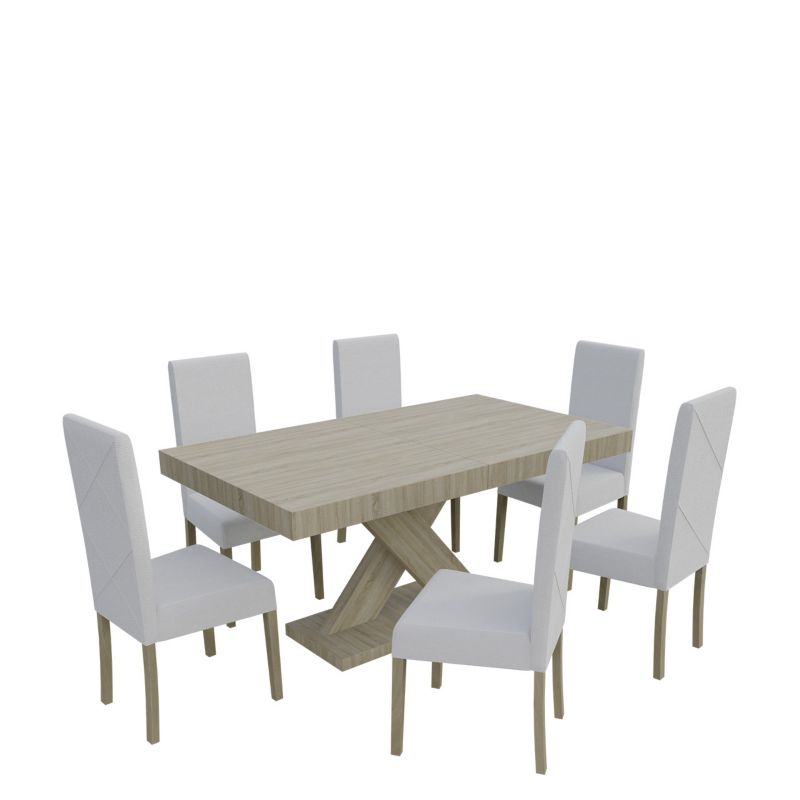 Zestaw RO06 MIRJAN 24 Stół rozkładany S05 90x160/210 + 6 krzeseł K02 dąb sonoma + biała ekoskóra 1 kpl.