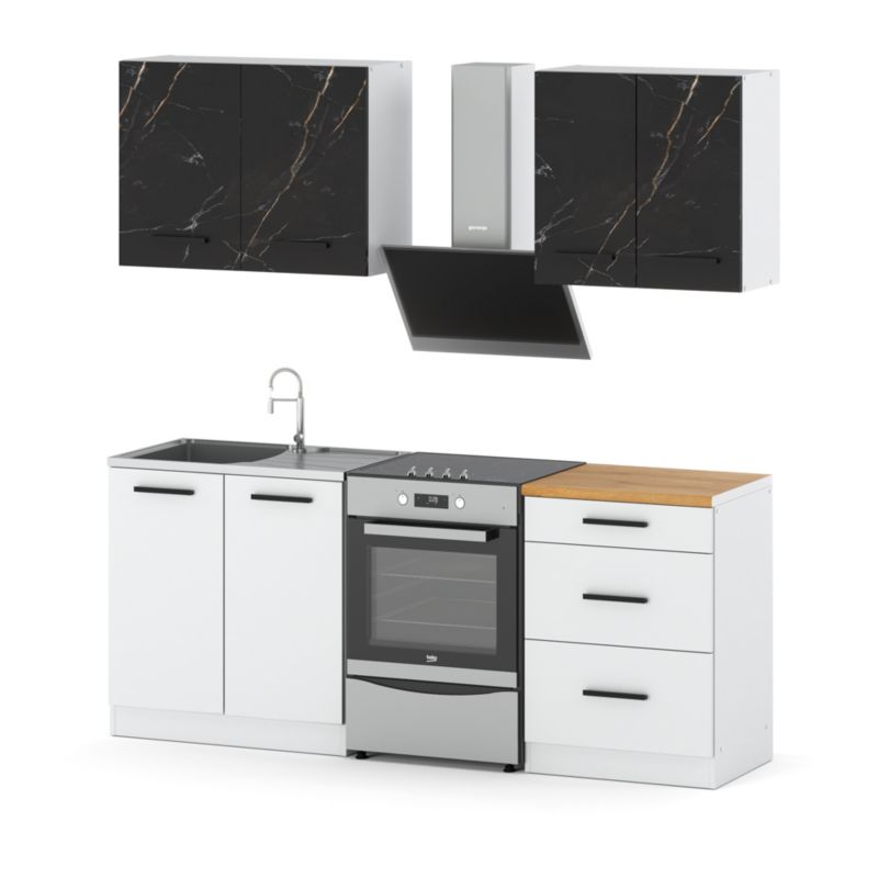 Zestaw Kuchenny Hurtownia-Mebli Z Blatem Kuchnia Mini Mokka 200cm Biały Mat San Sebastian/Biały Mat 200x47x145 cm 1szt.