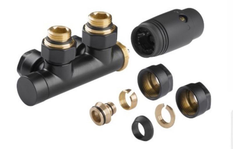 Zestaw duoplex czarny mat Invena Prov, uniwersalny, głowica termostatyczna, 1 szt.