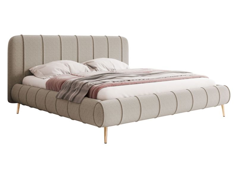 Łóżko tapicerowane MIRJAN 24 Slim XI 160x200 jasny beż + złote nogi 1 szt.