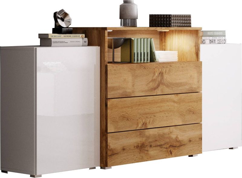 Komoda MINIO go for it KORFU biały/dąb wotan/biały połysk, 1 szt.