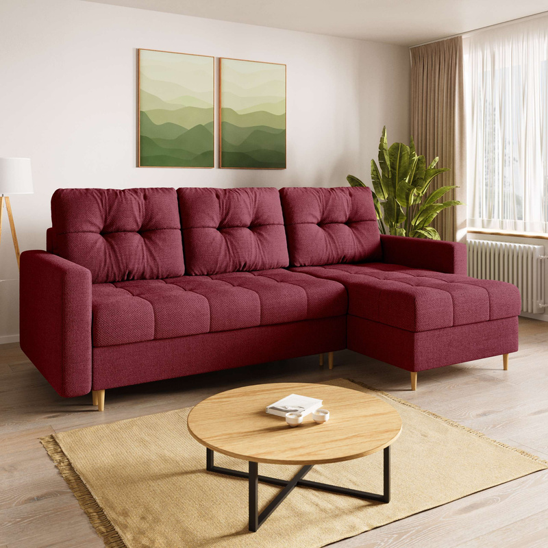 Czerwony narożnik z funkcją spania i pojemnikiem na pościel LIZBONA