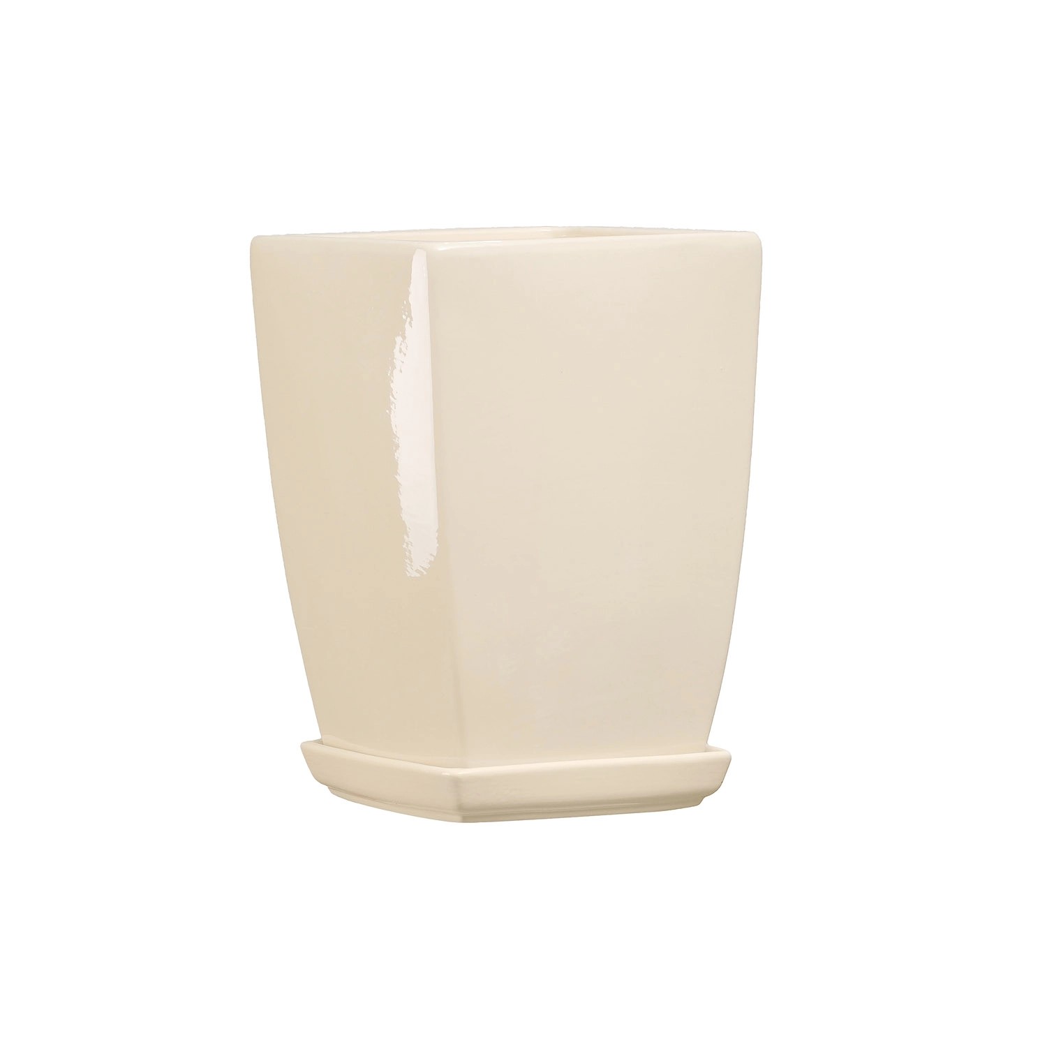 Doniczka z podstawką Kwadrat Pękaty kremowy połysk - 18 cm