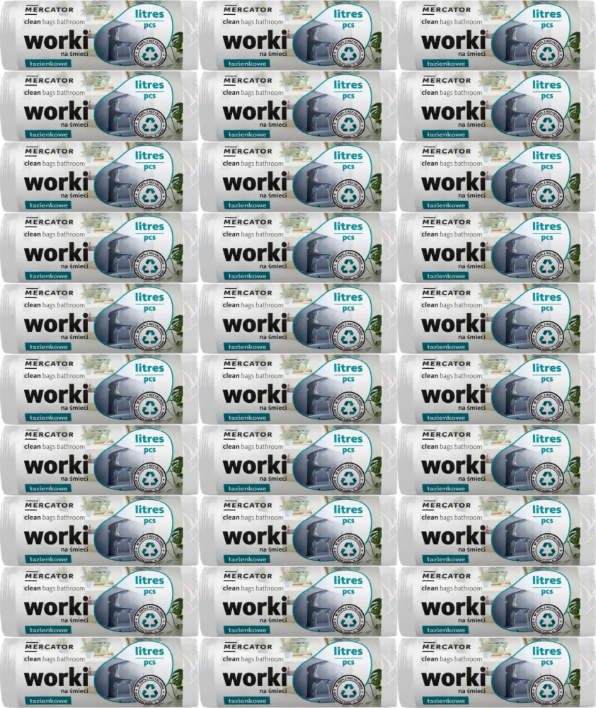 50x Worki na śmieci mercator, łazienkowe, HDPE, 20l, 40 sztuk, biały