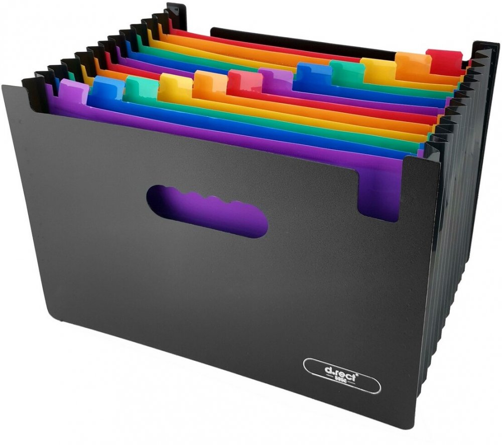 Teczka segregująca D.Rect, A4+, 13 przegródek, plastikowa, czarny