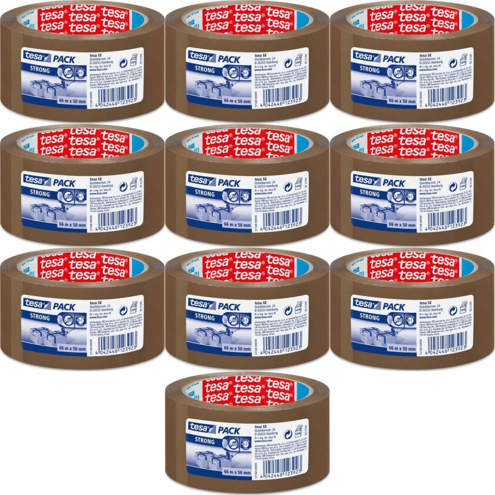 10x Taśma pakowa Tesa, cicha, akryl, 66mx50mm, brązowy