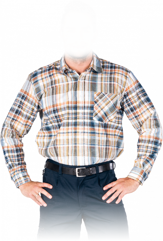 Koszula flanelowa w kratę Reis KF-GBEP, gramatura 120g, rozmiar XXL, granatowo-pomarańczowy