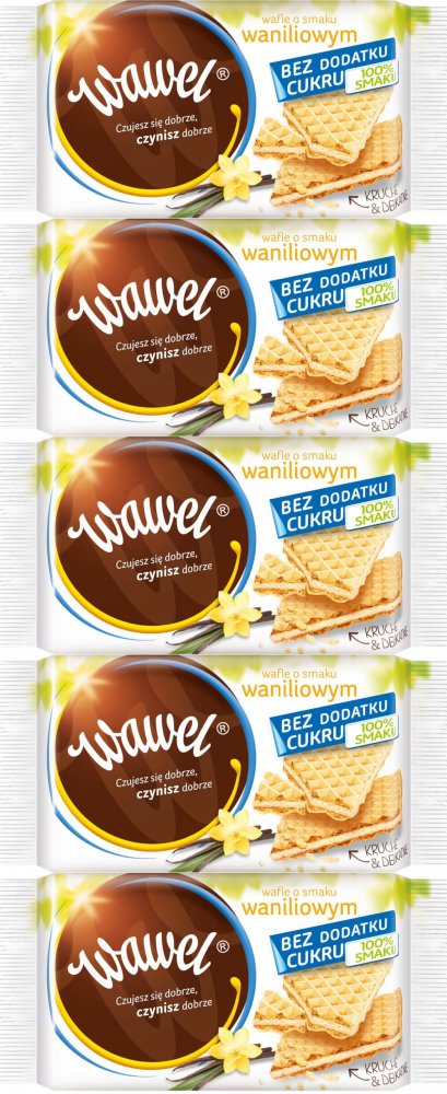 5x Wafle Wawel bez dodatku cukru, waniliowy, 110g