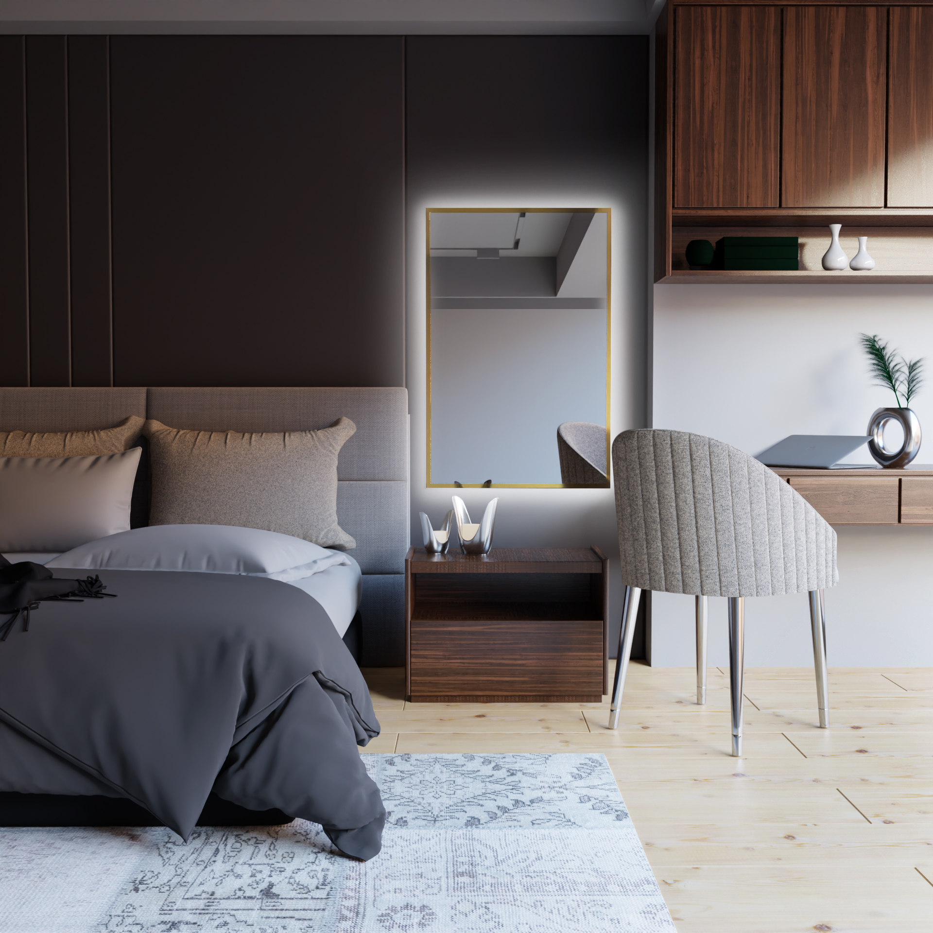 Baltica Design Tiny Border Straight lustro 60x90 cm prostokątne z oświetleniem złoty