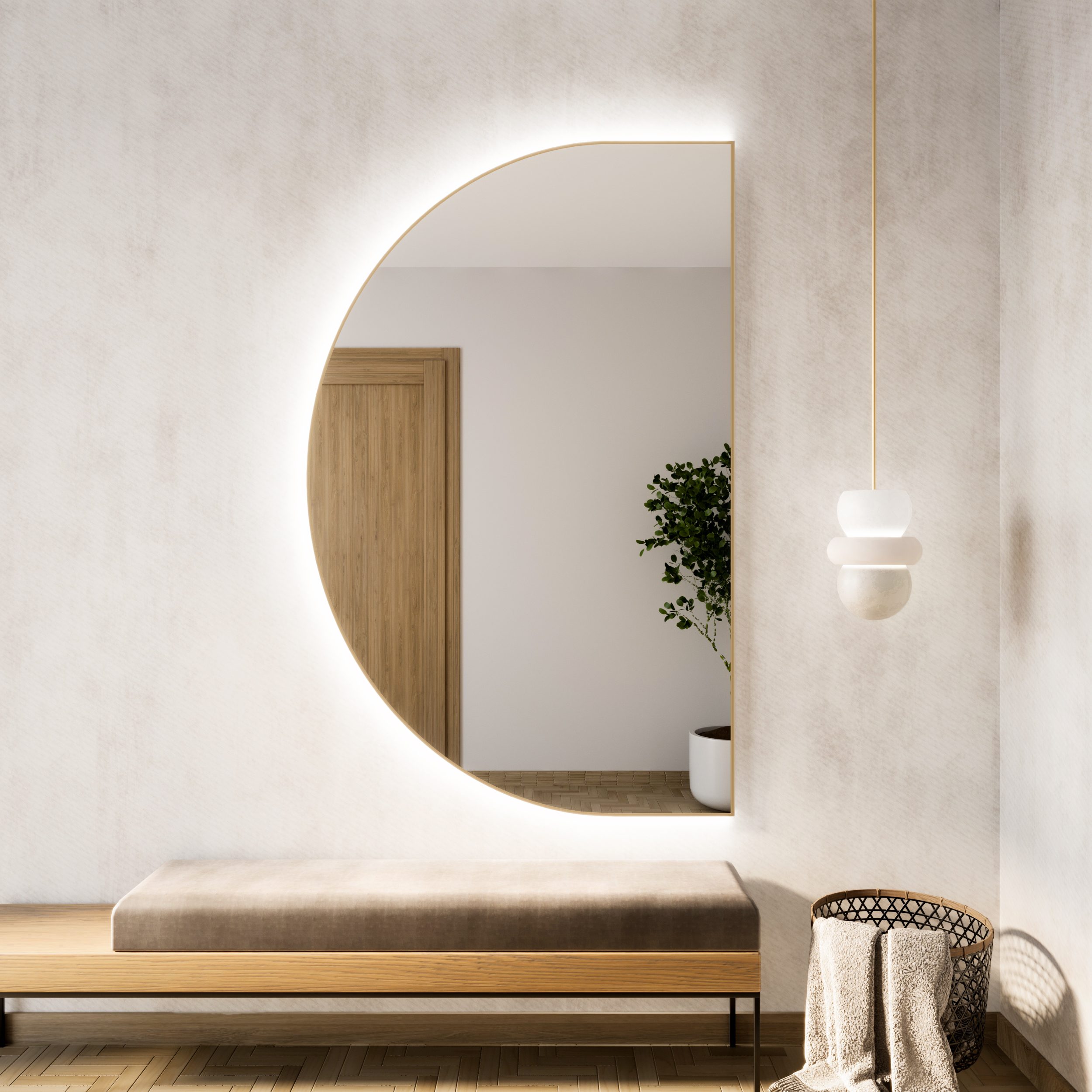 Baltica Design Tiny Border Semi Round Bright lustro 100x60 cm złote barwa zimna