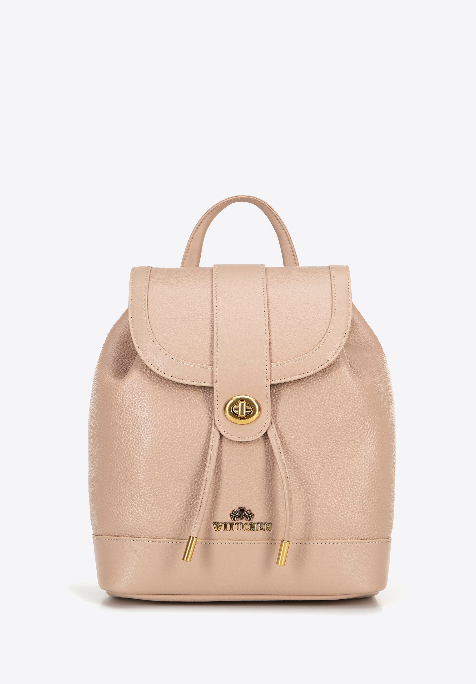 Damski plecak ze skóry z troczkami beżowy