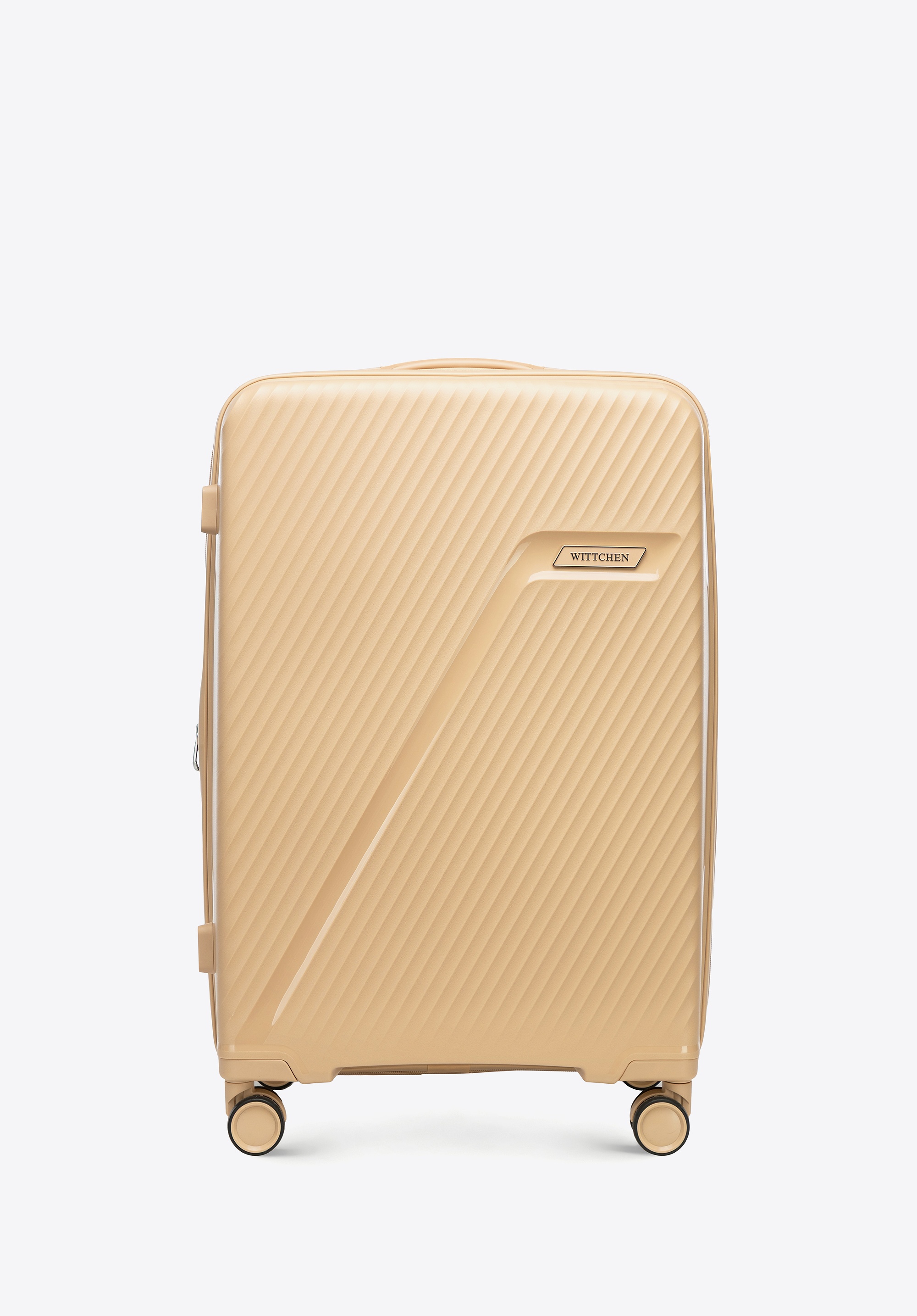 Średnia walizka z polipropylenu w ukośne pasy beżowa