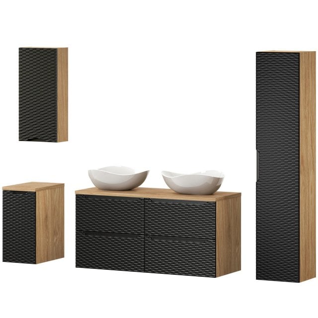 COMAD Zestaw mebli OCEAN BLACK 4 szafki, blaty 120 cm i 30 cm, 2 umyw