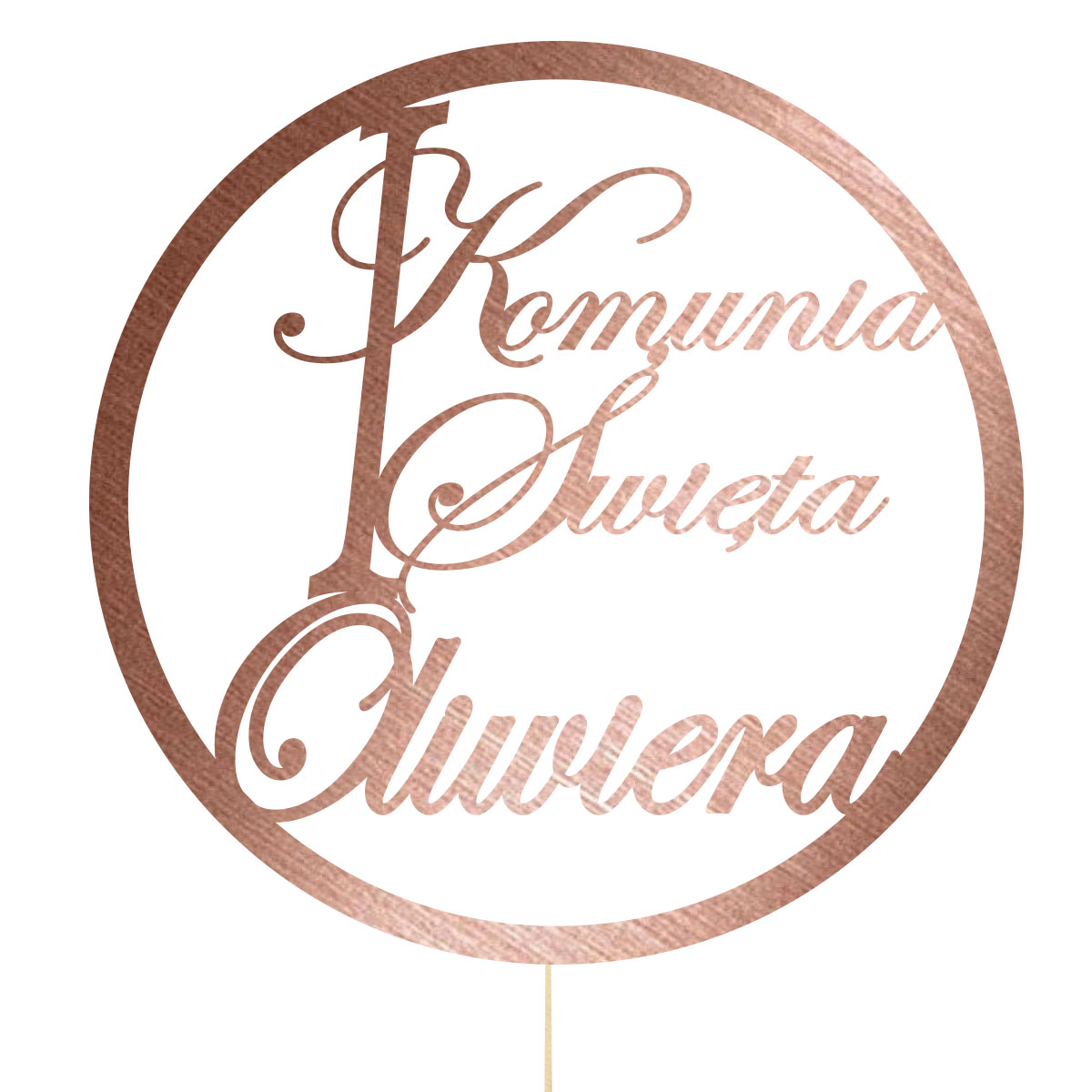 Topper dekoracja na bok tortu pik Pierwsza Komunia Święta różowe złote lustro napis imię