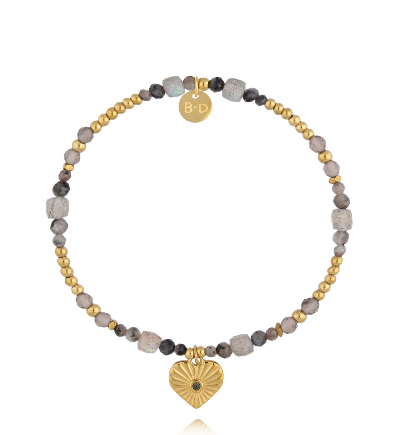 Bransoletka z labradorytu i kwarcu dymnego z sercem - By Dziubeka